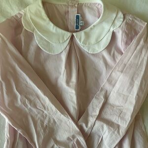 Jacadi Pink Blouse with White Scallop Collar, Size 10
